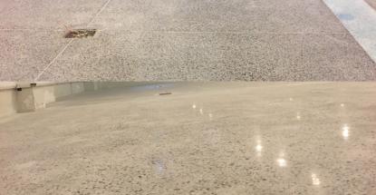 Before and after we polished the terrazzo floor at Cheki Uganda offices